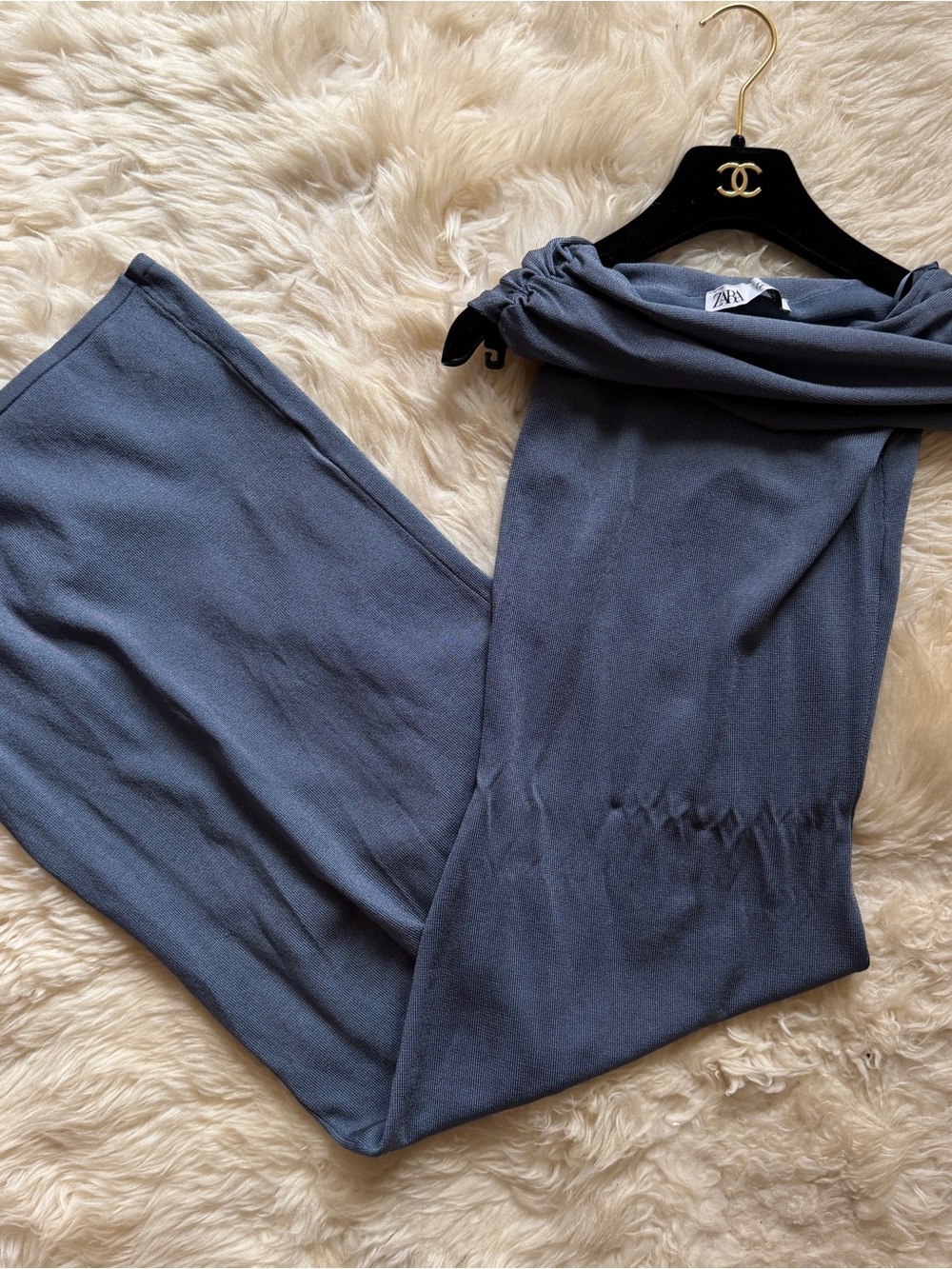 Zara Open Shoulder Dress in Slate Blue